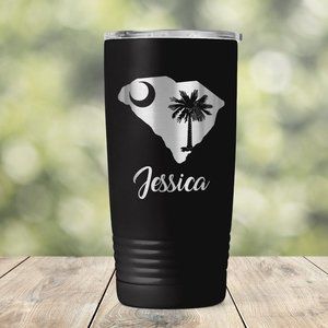 South Carolina Moon and Palmetto Tree with Personalized Custom Travel Mug